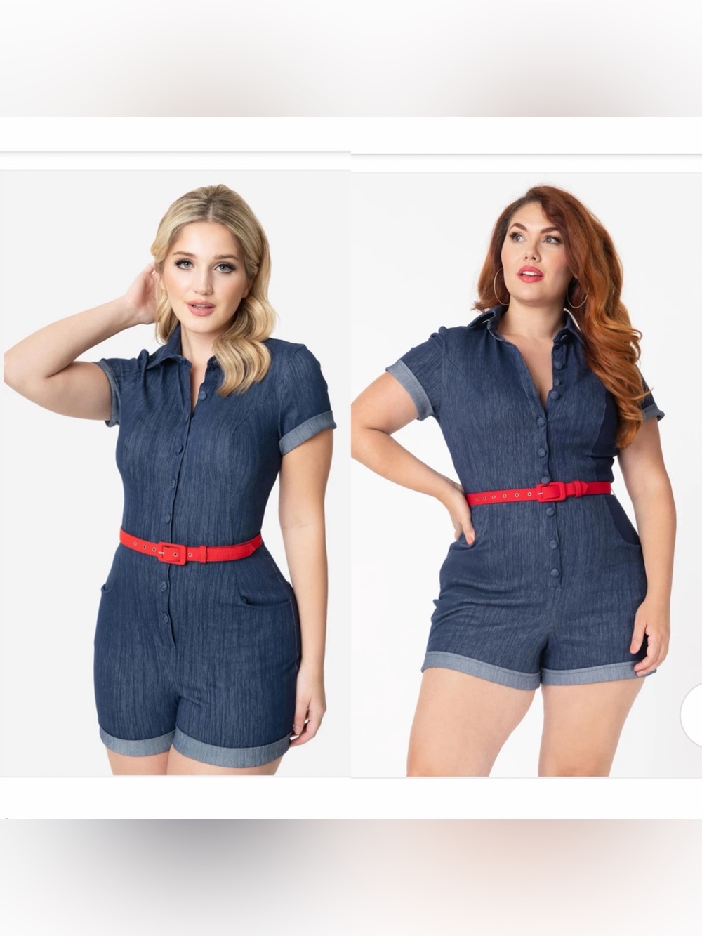 ⭐️2/$77⭐️NWT Unique Vintage Faded Blue Denim Patsy Romper